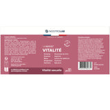Étiquette complète du flacon Libiboost XXL avec composition, posologie et mentions légales pour la vitalité sexuelle.