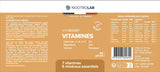 Étiquette complète du flacon Vitaboost avec composition, posologie, valeurs nutritionnelles et code-barres, multivitamines fabriquées en France.