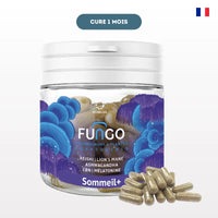 Gélules Fungo Novaloa Sommeil+ pour un sommeil réparateur naturel. Formule avec Reishi, Lion's Mane, CBN et mélatonine, cure 1 mois.