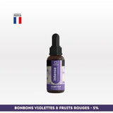 Huile CBD l’intense Spectre complet NOVALOA 5% saveur bonbons violettes et fruits rouges, idéale pour stress, douleurs et sommeil.