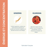 Bienfaits du ginseng et du guarana dans Tonus Biotonique, stimulant naturel pour améliorer performances cognitives et réduire la fatigue passagère.