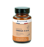 Flacon de compléments alimentaires Essentiel Omega 3 et 6 de Nootrolab, 60 capsules, bienfaits cardiovasculaires, peau, cerveau, articulations.