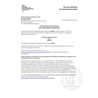 Attestation officielle de déclaration d’un complément alimentaire délivrée par la DGAL pour le produit Drainage & Détox Hépatique de la marque SORENIA.