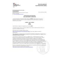Attestation officielle de déclaration du complément alimentaire Cérebro + Tonic Cérébral délivrée par la DGAL en France.