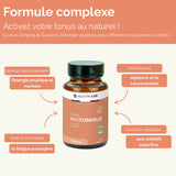 Complément Tonus Biotonique avec ginseng et guarana, formule végétale sans additifs pour booster énergie, vigilance et concentration naturellement.