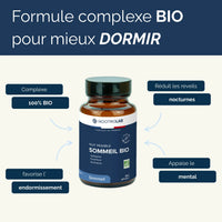 Complément sommeil bio Nootrolab avec bienfaits mis en avant : réduit les réveils nocturnes, favorise l’endormissement et apaise le mental.