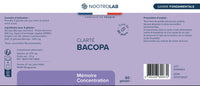 Étiquette du flacon Clarté Bacopa Nootrolab, supplément ayurvédique pour améliorer la mémoire et les capacités cognitives.