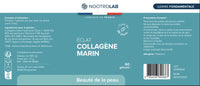 Étiquette du Collagène Marin Éclat Nootrolab, détails ingrédients, posologie et informations nutritionnelles pour soin peau et articulations.