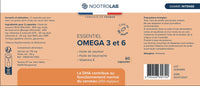 Étiquette du produit Omega 3 et 6 Nootrolab, détails nutritionnels, huile de saumon et bourrache, vitamine E, cure de 30 jours pour la santé globale.