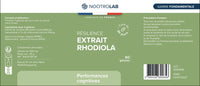 Étiquette du complément Rhodiola | Résilience au Stress & Équilibre Émotionnel de Nootrolab. Ingrédients, posologie et informations nutritionnelles.