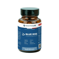 Complément alimentaire BLUE RISE en gélules, soutien énergie et libido masculine, bouteille brun avec étiquette bleue